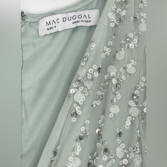 Mac Duggal 93784 Embellished V-Neck Column Ethereal Fairy Gown in Mint, Size 4 - Picture 7 of 11